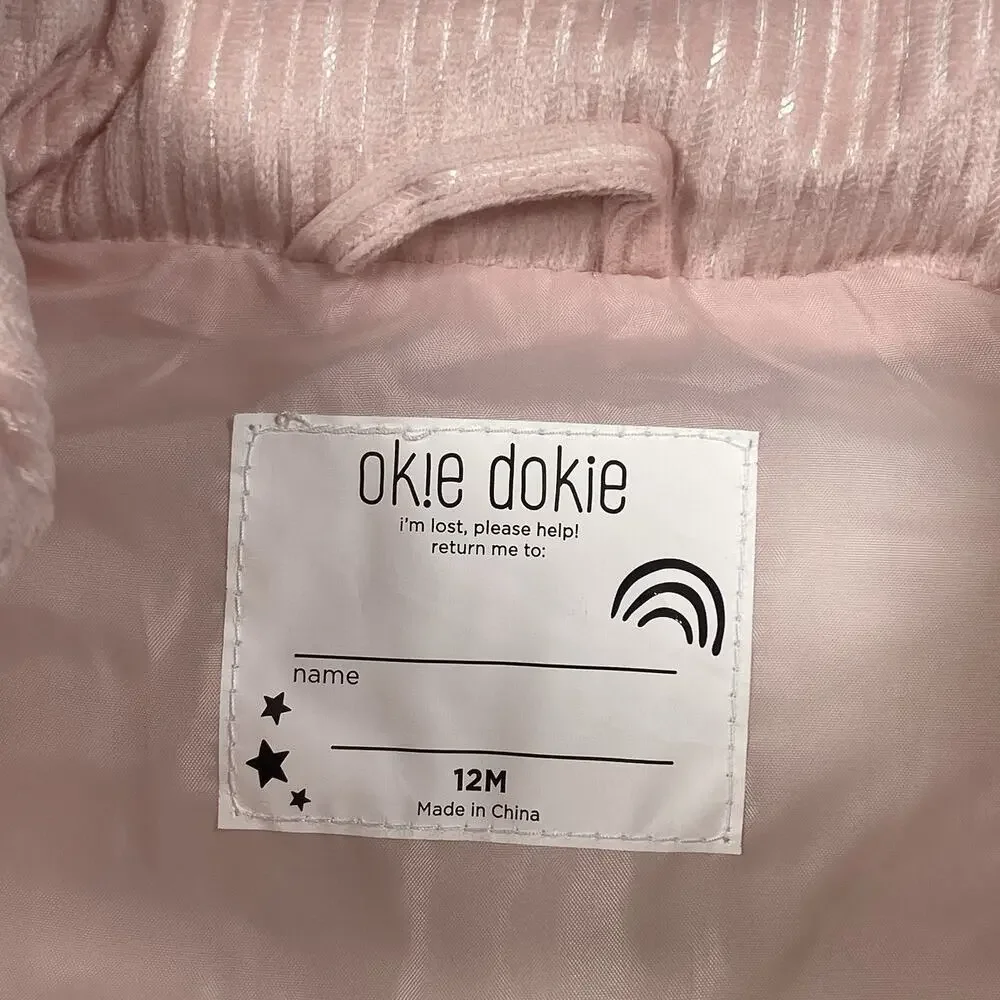 Okie Dokie Baby Girl Size 12M Puffer Vest Full Zip Pink Pockets NEW